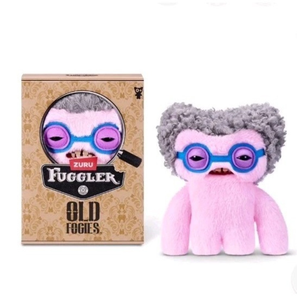 Fuggler Old Fogies Pink Squidge Grey Hair Glasses 9" Plush Funny Ugly Monster